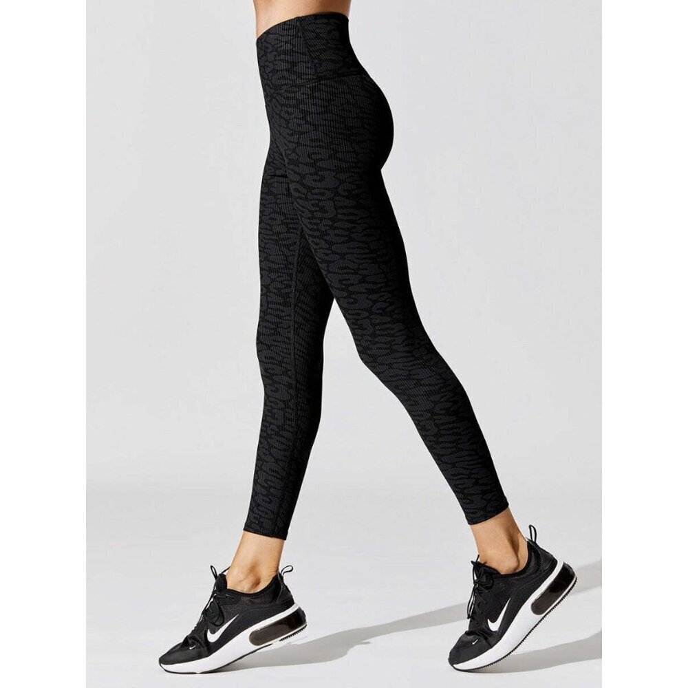 CARBON38 Size XS Printed Ribbed 7/8 Length Legging Black Leopard